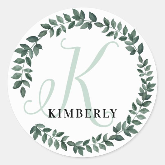 Letter K Monogram Aangepaste Naam Minimalistische  Ronde Sticker (Voorkant)