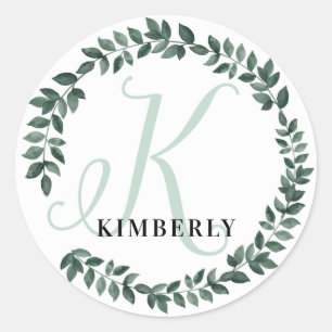 Letter K Monogram Aangepaste Naam Minimalistische Ronde Sticker
