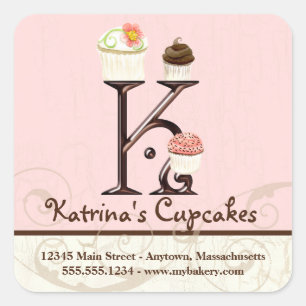 Letter K Monogram Cupcake Initiaal Art Business Vierkante Sticker