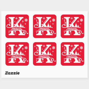 Letter K Monogram Initiaal Familienaam Greeting   Vierkante Sticker