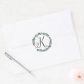 Letter K Monogram Minimalistische Botanische Bladk Ronde Sticker (Envelop)