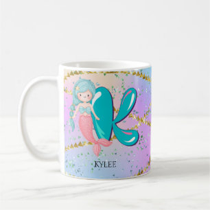 Letter K Monogram Waterverf Cute Mermaid Nursery Koffiemok