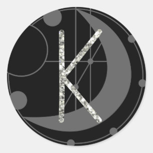 Letter K Rune Runic Monogram Geometrische Maan Zwa Ronde Sticker