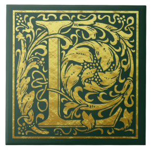 Letter L First Letter Faux Gold op Celtic Green Tegeltje