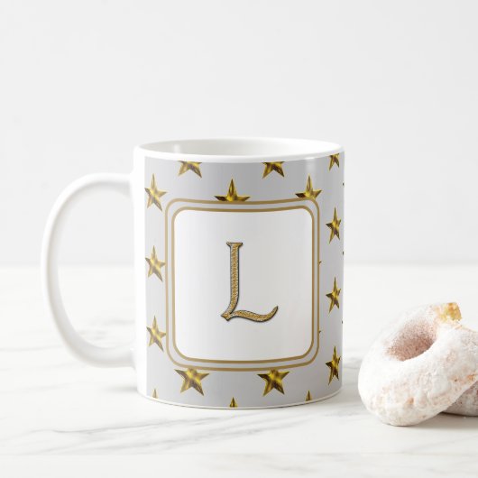 Letter L Gold Silver Stars Accent Monogram Initiaa Koffiemok (Met donut)