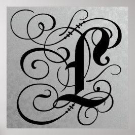 Letter L, Gothic Monogram Black Poster