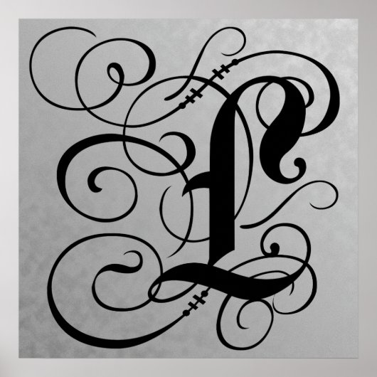 Letter L, Gothic Monogram Black Poster (Voorkant)