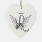 Letter L Initiaal Monogram met Angel Wings & Halo Keramisch Ornament (Rechts)