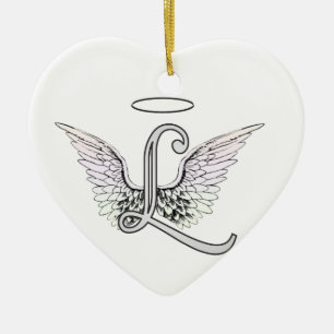 Letter L Initiaal Monogram met Angel Wings & Halo Keramisch Ornament
