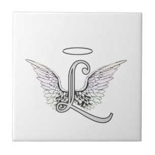 Letter L Initiaal Monogram met Angel Wings & Halo Tegeltje