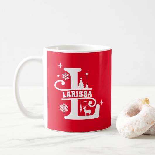 Letter L Kerstmonogram Initiaal Naam Rood Koffiemok (Met donut)