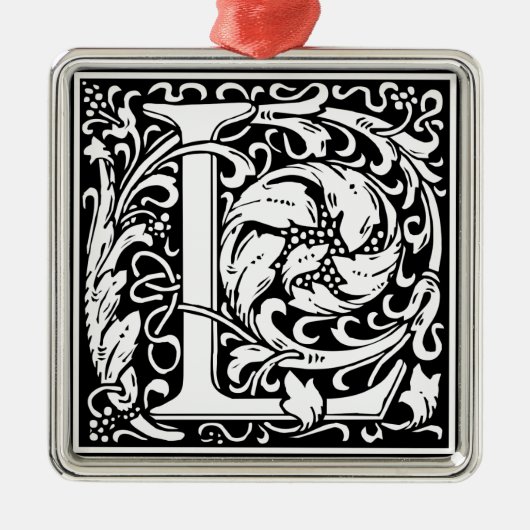 Letter L Medieval Monogram  Initiaal Metalen Ornament (Voorkant)