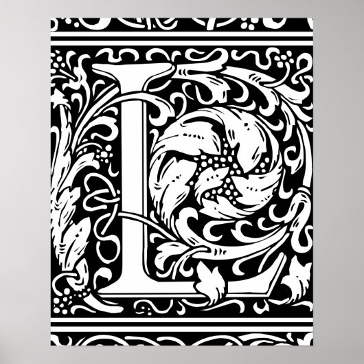 Letter L Medieval Monogram  Initiaal Poster (Voorkant)