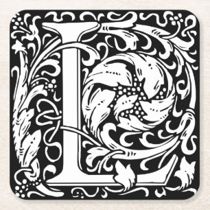 Letter L Middeleeuwse Monogram Art Nouveau Vierkante Kartonnen Onderzetter