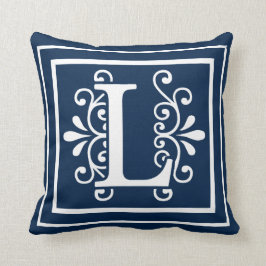 Letter L Monogram Navy Blue White Kussen