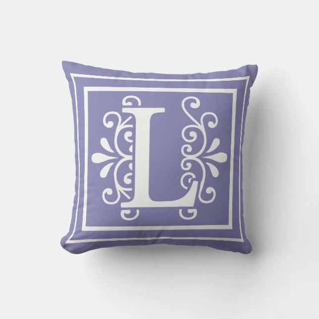 Letter L Monogram Periwinkle Paars Kussen (Voorkant)