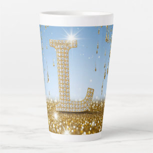 Letter L op gouden glitter achtergrond met glinste Latte Mok