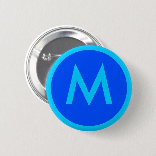 Letter M Aqua Blue Badge Button (Voorkant /achterkant)