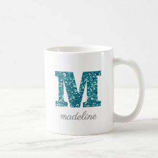 Letter M Aqua Blue Glitter Gepersonaliseerde mok
