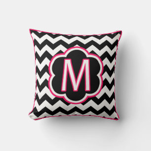 Letter M Black en White Chevron Monogram Kussen