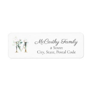 Letter M Botanical Monogram Elegant Address Label