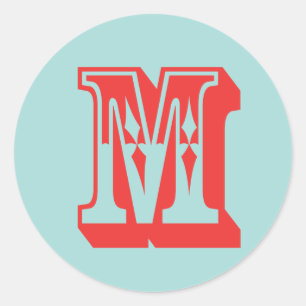 Letter M carnival stijl monogram initiaal gunst Ronde Sticker