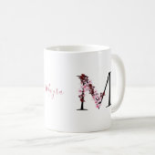 Letter M, Cherry Blossom | Naam Monogram Koffiemok (Voorkant rechts)