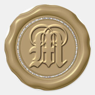 *~* Letter M Diamond Circle GOUDEN Wax Seal Sticke Ronde Sticker