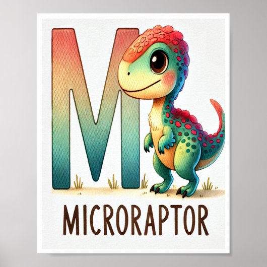 Letter M, Dinosaur Alphabet Waterverf Poster (Voorkant)
