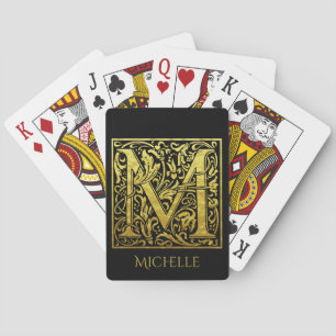 Letter M Eerste letter goud op zwart Pokerkaarten