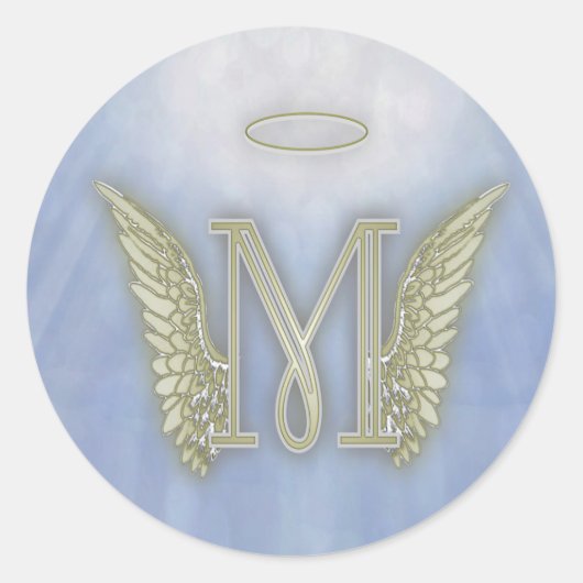 Letter M Engel Monogram Ronde Sticker (Voorkant)