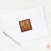 Letter M First Letter Faux Gold Red Vierkante Sticker (Envelop)