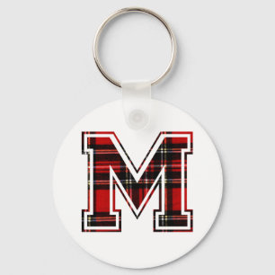 Letter M First Name Monogram Initiaal Tartan Print Sleutelhanger