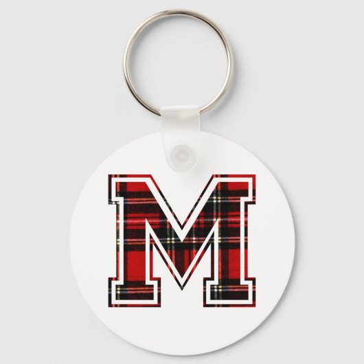 Letter M First Name Monogram Initiaal Tartan Print Sleutelhanger (Voorkant)