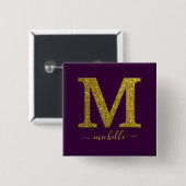 Letter M glitter Vierkante Button 5,1 Cm (Voorkant /achterkant)