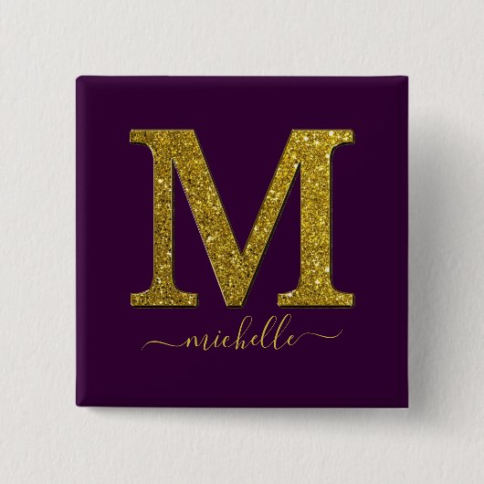 Letter M glitter Vierkante Button 5,1 Cm (Voorkant)