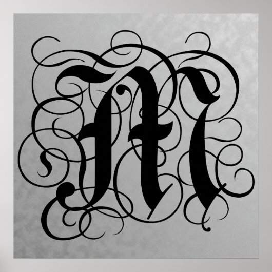 Letter M, Gothic Monogram Black Poster (Voorkant)