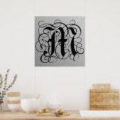 Letter M, Gothic Monogram Black Poster (Keuken)