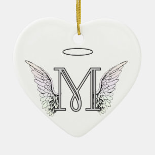 Letter M Initiaal Monogram met Angel Wings & Halo Keramisch Ornament