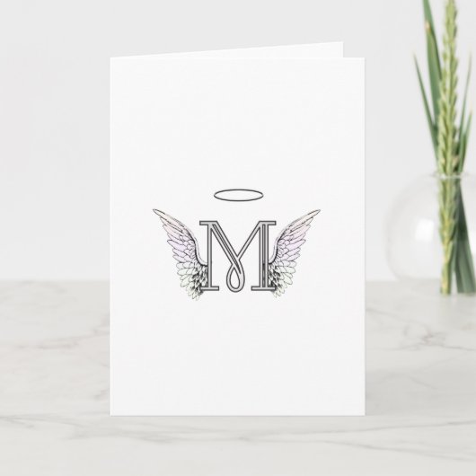 Letter M Initiaal Monogram met Angel Wings & Halo Notitiekaartje (Voorkant)