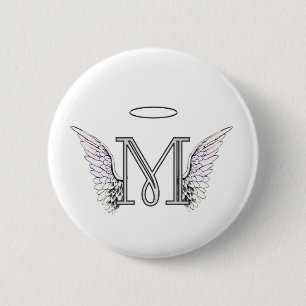 Letter M Initiaal Monogram met Angel Wings & Halo Ronde Button 5,7 Cm