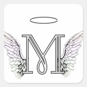 Letter M Initiaal Monogram met Angel Wings & Halo Vierkante Sticker