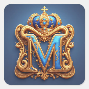 Letter M Luxe Monogram Initiaal Koninklijke Stijl Vierkante Sticker