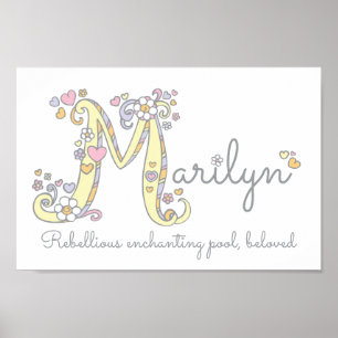Letter M Marilyn initiaal doodle art name betekene Poster