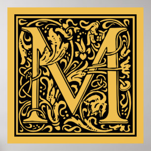 Letter M Medieval Monogram Initiaal Poster