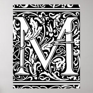 Letter M Medieval Monogram  Initiaal Poster