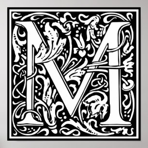 Letter M Medieval Monogram Initiaal Poster