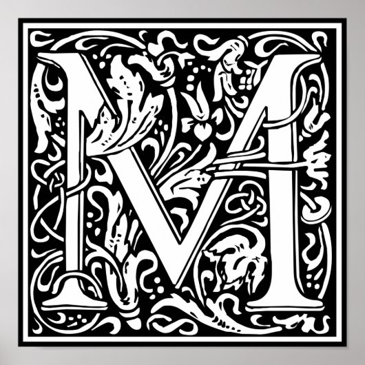 Letter M Medieval Monogram Initiaal Poster (Voorkant)