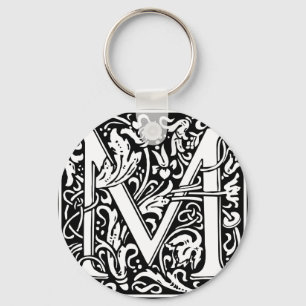 Letter M Medieval Monogram  Initiaal Sleutelhanger