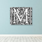 Letter M Middeleeuws Monogram Art Nouveau Canvas Afdruk (Insitu (Houten vloer))